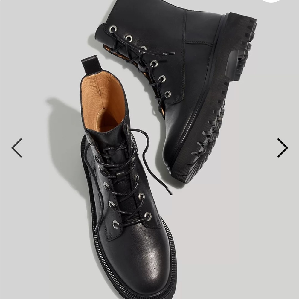 Madewell Rayna Combat Lace-Up Boot in Leather $198 Black 6 NEW